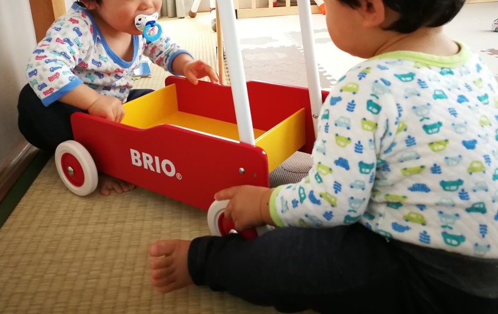 Brioの手押し車で双子の息子達が遊びまくっている Nohmiso Com